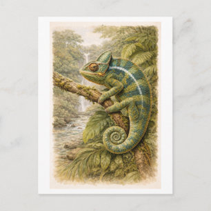 Chamäleon-Illustration im Vintage-Stil Postkarte