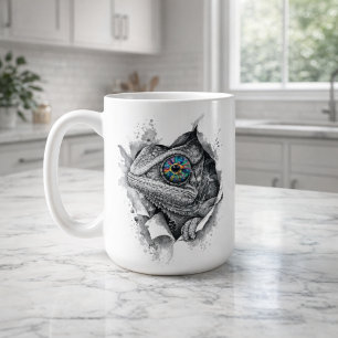 Chamäleon-Tinte-Porträt mit Regenbogen-Auge Kaffeetasse