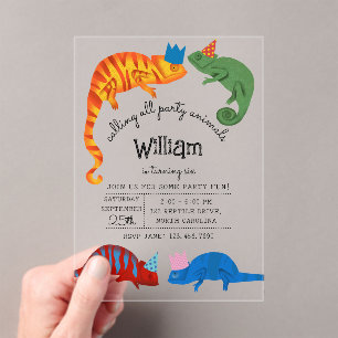 Chamäleons Farbige Reptilien Eidechsen Kinder Gebu Acryleinladungen