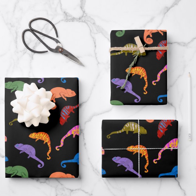 Chamäleons Farbige Reptilien Eidechsen Kinder  Geschenkpapier Set (Vorderseite)
