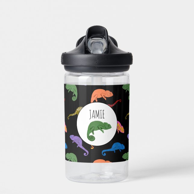 Chamäleons Reptilien Echsen Kinder Name Schule Trinkflasche (Vorne)