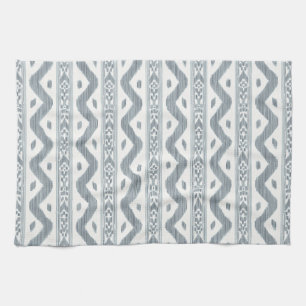 Chambray Blau Ikat, Creme gewebter Streifen Geschirrtuch