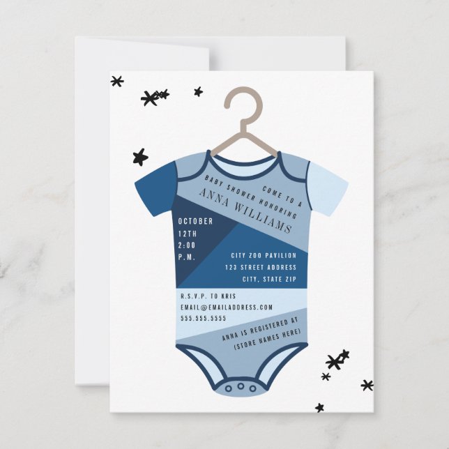 Chambray Color Block Bodysuit Kinderdusche Einladung (Vorderseite)