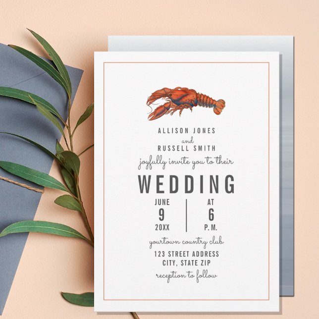 Chambray Lobster Pinstripe Wedding Einladung (Von Creator hochgeladen)