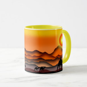 Chameaux En Mug Coucher De Soleil - Peinture
