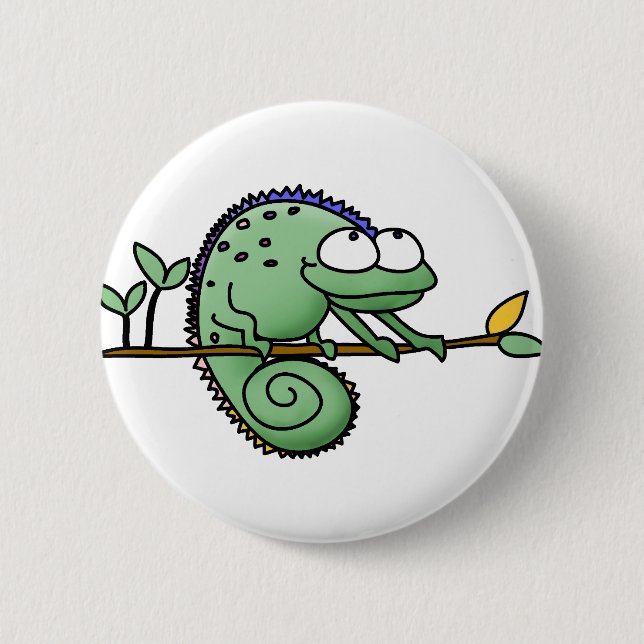 Chameleon Cartoon Lizard Niedlich Button (Vorderseite)