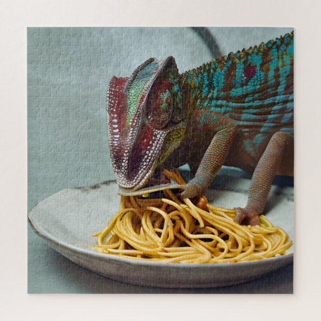Chameleon Eating Spaghetti AI generierte Kunst (Vertikal)