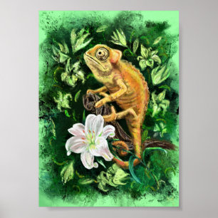 Chameleon in Blätter Grünes Poster - Malerei