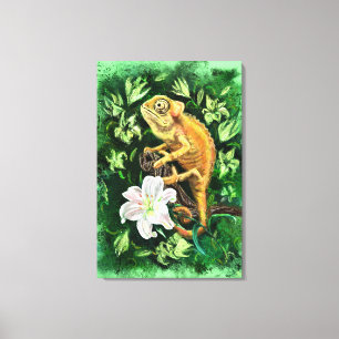 Chameleon in Blätter Leinwand