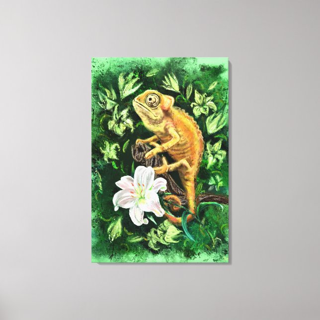 Chameleon in Blätter Leinwand (Vorderseite)