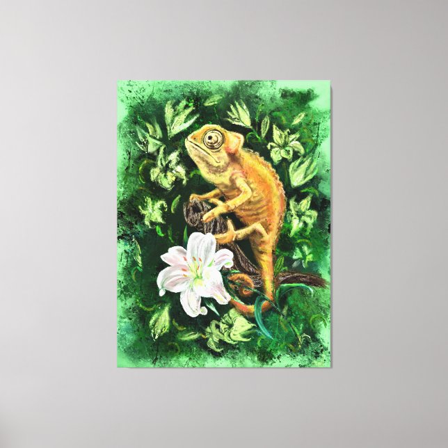 Chameleon in Blätter Leinwand (Vorderseite)