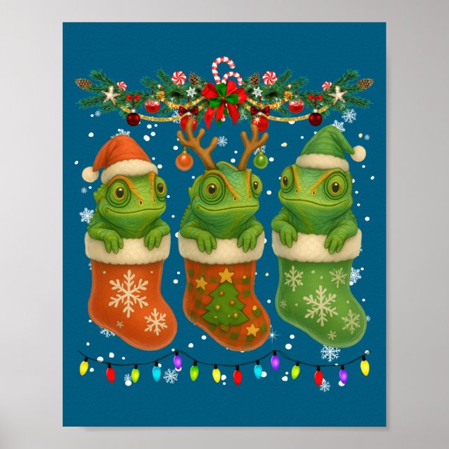 Chameleon In Christmas Socks Lights Chameleon Xmas Poster (Vorne)