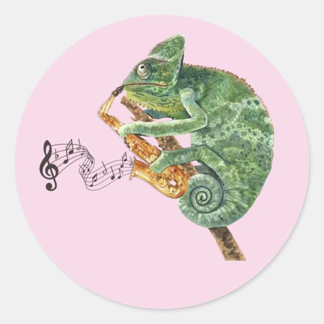 Chameleon Jazz Saxophone Classic Round Sticker (Vorderseite)
