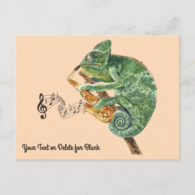 Chameleon Jazz Saxophone Custom Text Postkarte (Vorderseite)