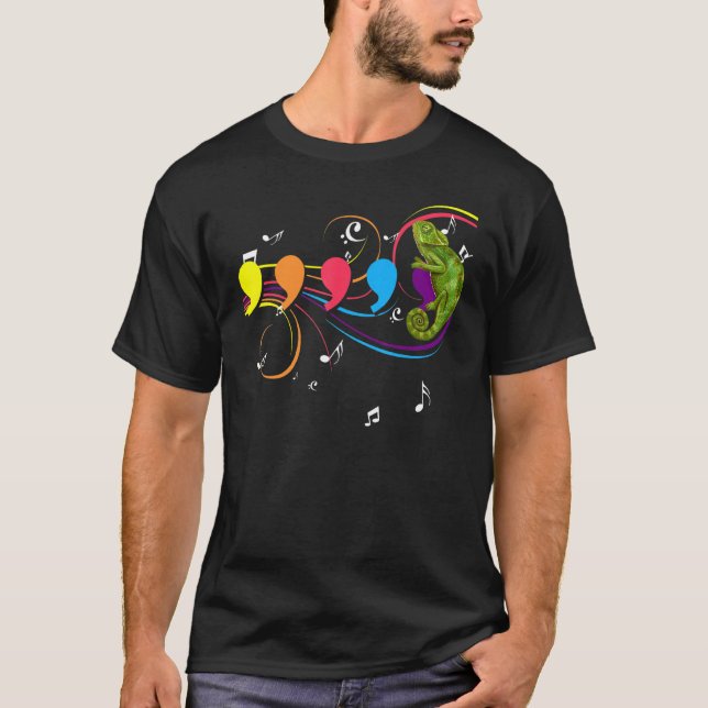 Chameleon Lizard Colorful Musical Notes Commons An T-Shirt (Vorderseite)