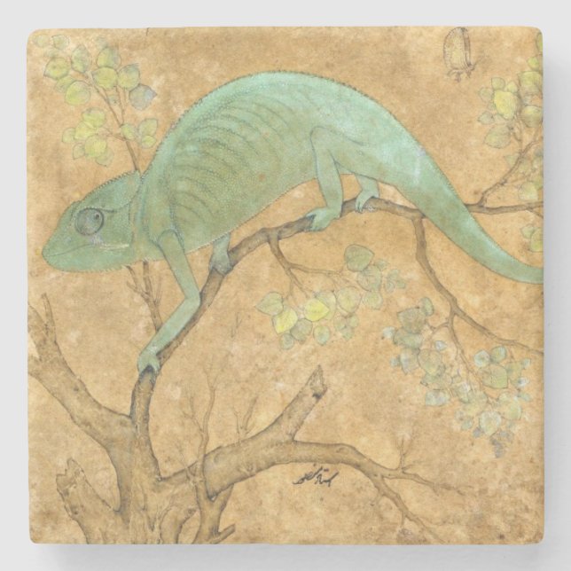 Chameleon (Lizard) (Reptil) (Moghul Art) (asiatisc Steinuntersetzer (Vorderseite)