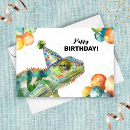 Chameleon Lizard Wild Animal Colorful Hat Geburtst Karte