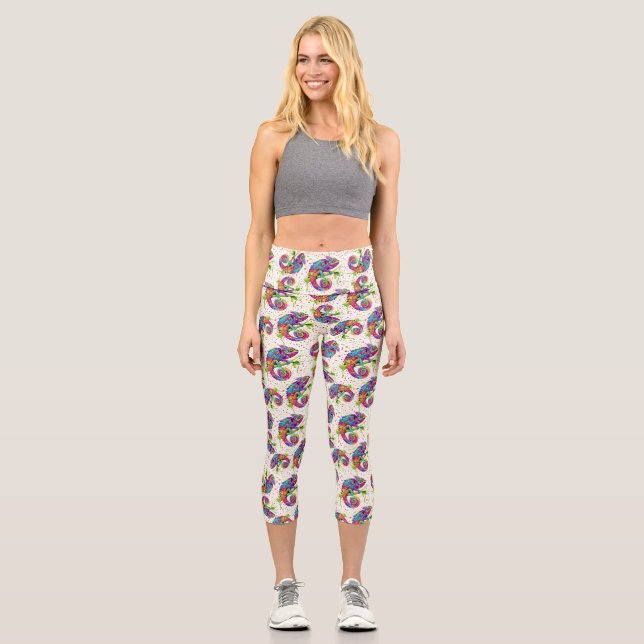 Chameleon Paint Stains Wasserfarbe Stil Capri Leggings (Vorderseite)