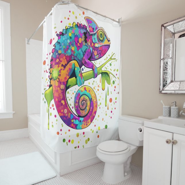 Chameleon Paint Stains Wasserfarbe Stil Duschvorhang (Beispiel)