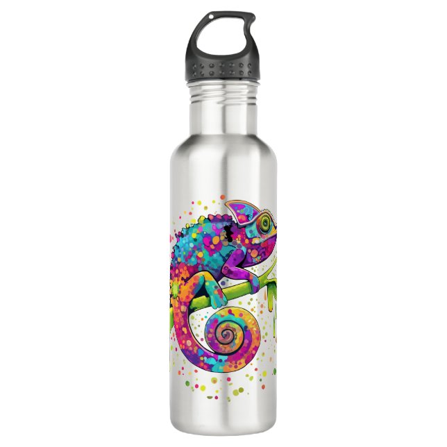 Chameleon Paint Stains Wasserfarbe Stil Edelstahlflasche (Vorderseite)