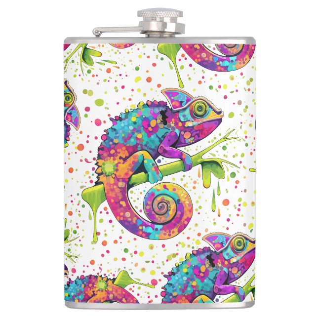 Chameleon Paint Stains Wasserfarbe Stil Flachmann (Vorderseite)