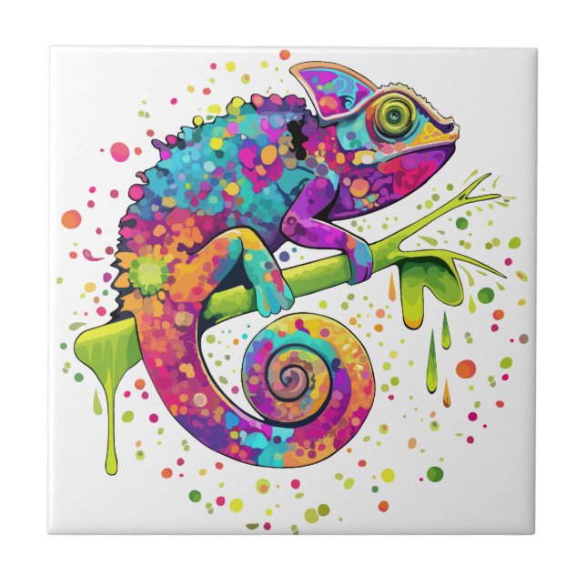Chameleon Paint Stains Wasserfarbe Stil Fliese (Vorderseite)