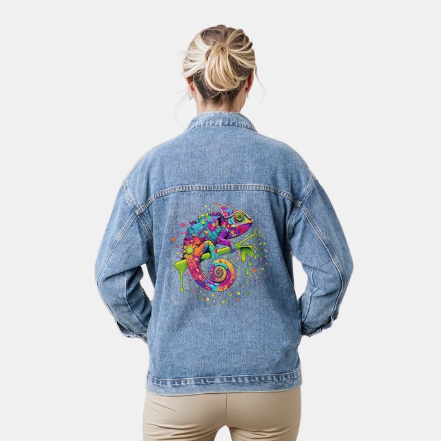 Chameleon Paint Stains Wasserfarbe Stil Jeansjacke (Modell)