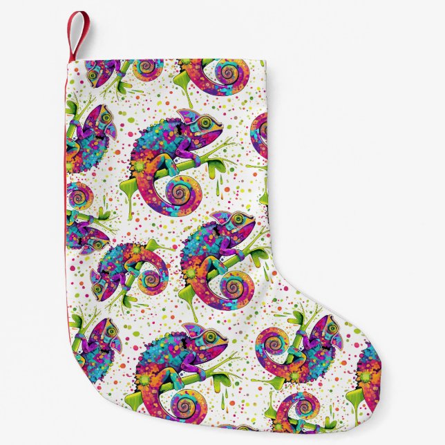Chameleon Paint Stains Wasserfarbe Stil Kleiner Weihnachtsstrumpf (Vorderseite)