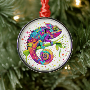 Chameleon Paint Stains Wasserfarbe Stil Ornament Aus Metall