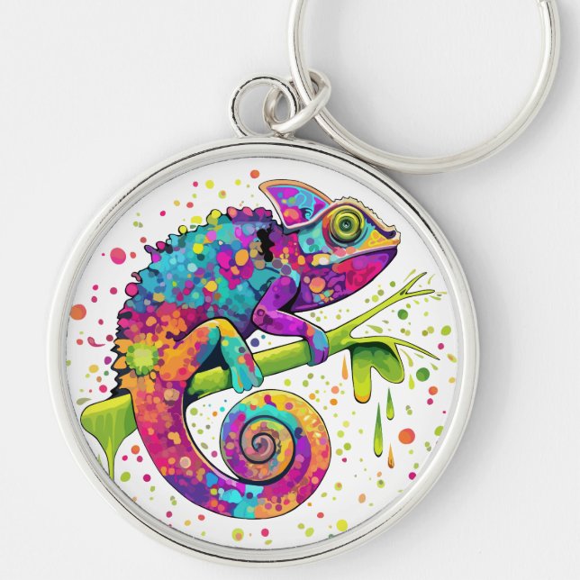 Chameleon Paint Stains Wasserfarbe Stil Schlüsselanhänger (Vorne)
