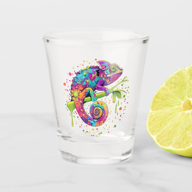 Chameleon Paint Stains Wasserfarbe Stil Schnapsglas (Vorderseite)