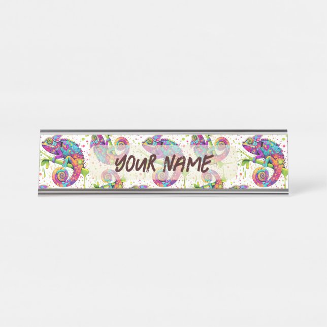 Chameleon Paint Stains Wasserfarbe Stil Schreibtischnamensplakette (Vorderseite )