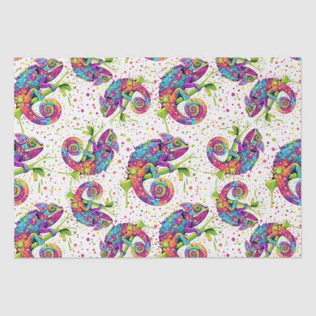 Chameleon Paint Stains Wasserfarbe Stil Seidenpapier (Vorderseite)