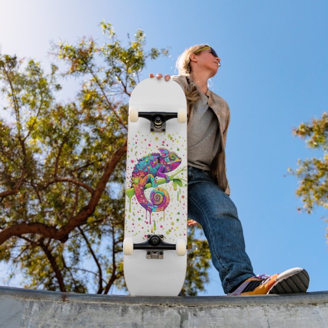 Chameleon Paint Stains Wasserfarbe Stil Skateboard (Außen 1)