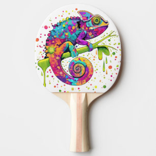 Chameleon Paint Stains Wasserfarbe Stil Tischtennis Schläger