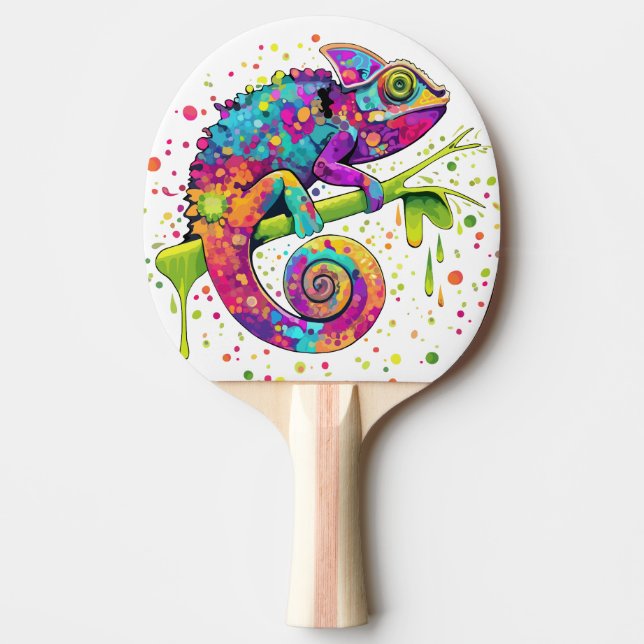 Chameleon Paint Stains Wasserfarbe Stil Tischtennis Schläger (Vorderseite)