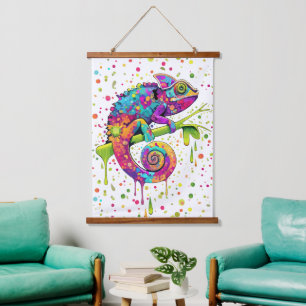 Chameleon Paint Stains Wasserfarbe Stil Wandteppich Mit Holzrahmen