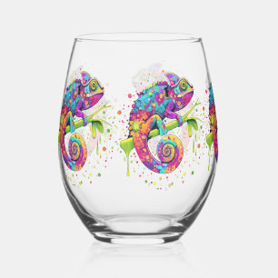 Chameleon Paint Stains Wasserfarbe Stil Weinglas Ohne Stiel