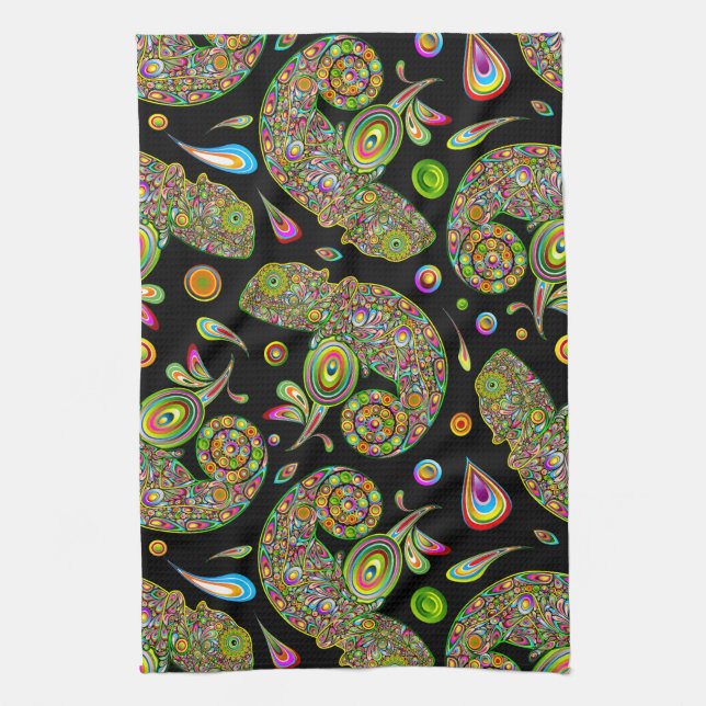 Chameleon Psychedelic Fantasy Geschirrtuch (Vertikal)
