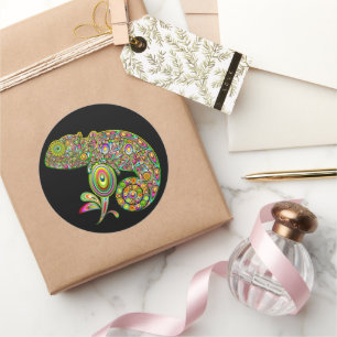 Chameleon Psychedelic Fantasy Runder Aufkleber