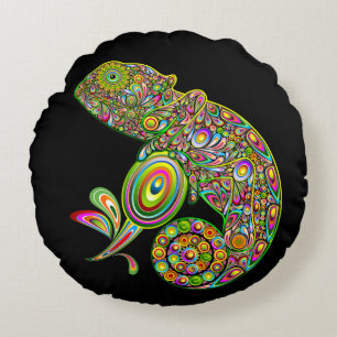 Chameleon Psychedelic Fantasy Rundes Kissen