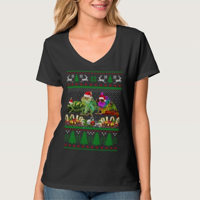 Chameleon Ugly Christmas Sweater T-Shirt (Vorderseite)
