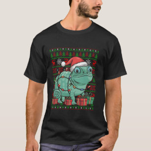 Chameleon Xmas Lights Ugly Weihnachtsmannmütze Cha T-Shirt