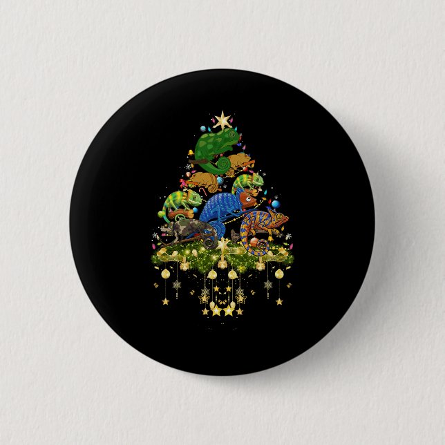Chameleons Christmas Tree Lights Holiday Chameleon Button (Vorderseite)