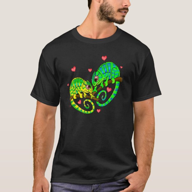 Chameleons Couples Love Hearts Retro Style Valenti T-Shirt (Vorderseite)