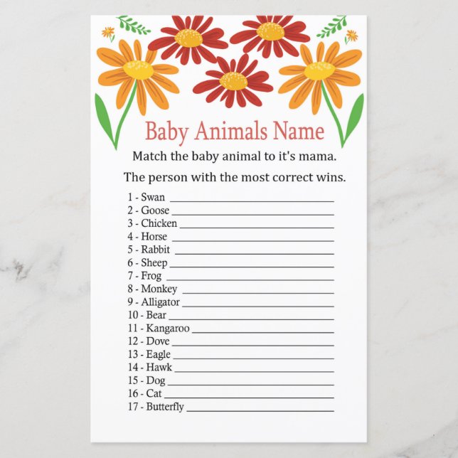 Chamomile Baby Animals Name Game (Vorderseite)