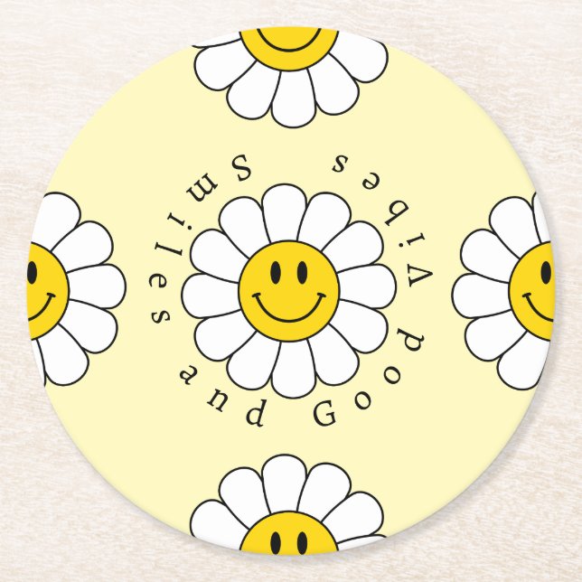 Chamomile Blume Funny Niedlich Trendy Floral Desig Runder Pappuntersetzer (Vorderseite)