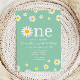 Chamomile Blume Wasserfarbe Grün erster Geburtstag Einladung