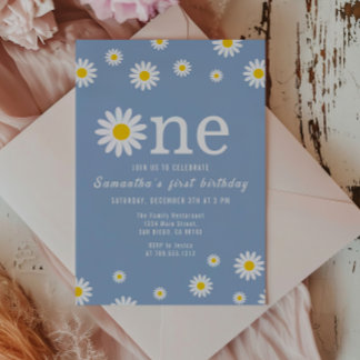 Chamomile Blume Wildblume Blue Erster Geburtstag Einladung