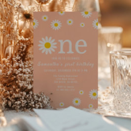 Chamomile Blume Wildblume Coral Erster Geburtstag Einladung